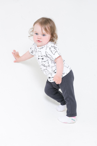 CROCKID Комплект для девочки "Панда и друзья", (футболка+брюки), цвет: бело-серый, размер - 44/68