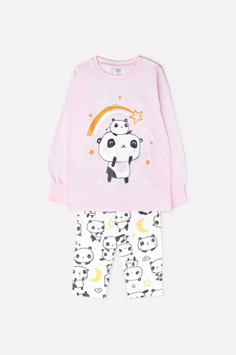 CROCKID Пижама для девочки "Панды", (джемпер+брюки), цвет: пыльно-розовый+белый, размер - 52/86