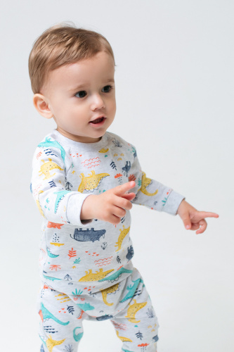 CROCKID Джемпер для мальчика "Маленькие динозаврики", цвет: серый меланж, размер - 48/74