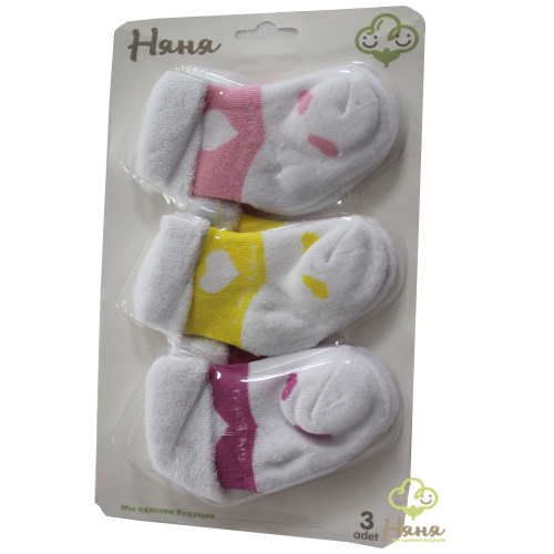 "Няня" Носки детские махровые, для девочки, 3 шт., 0-6 мес., цвета в ассортименте фото 5